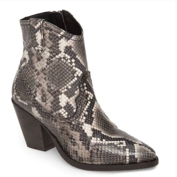 ALLSAINTS Rolene Snakeprint Embossed Leather Western Block Heel Boots Size 7 - Picture 1 of 16
